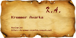 Kremmer Avarka névjegykártya